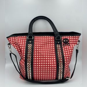 Abbey Dawn Avril Lavigne Skull Red Black Plaid Tote Bag Punk Skater Goth Studded